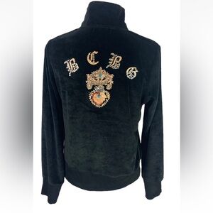 Y2K Vintage BCBG MaxAzria Velour Embellished Black Track Jacket Women Sz Large